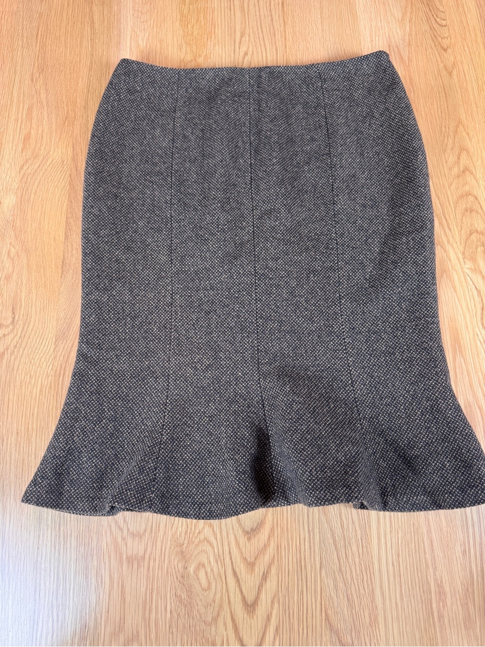 Lauren Ralph Lauren Black and Gray Tweed Flared Midi Skirt Wool